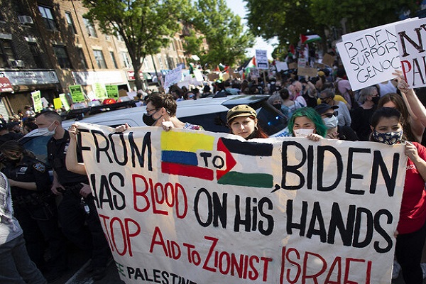 درخواست تظاهرات‌کنندگان آمریکایی برای قطع حمایت بایدن از رژیم صهیونیستی